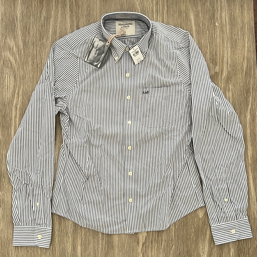 Abercrombie & Fitch Mens Button Up Long Sleeve Pinstripe Shirt Muscle Fit Large